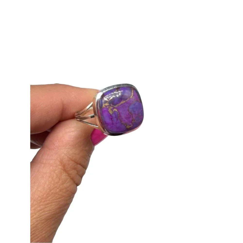 Kingman Purple Copper Turquoise Ring Size 10 Solid 925 Sterling Silver